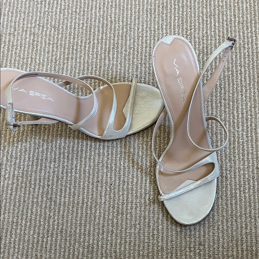 Via Spiga Silver Strappy Heels